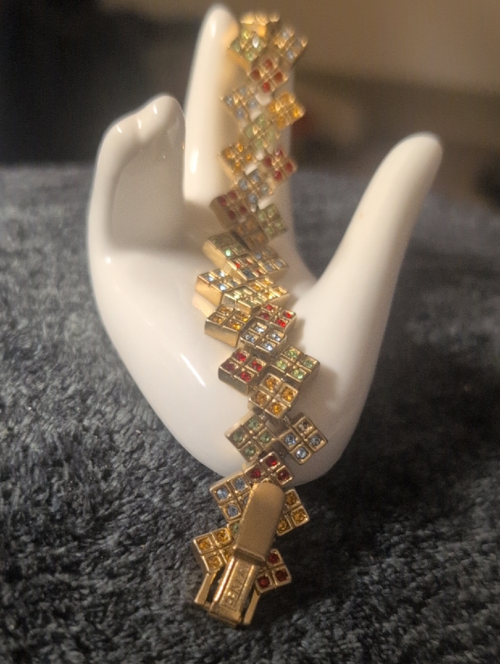 VTG 80's Napier Gold Multicolor Crystal Link Bracelet